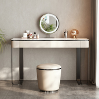 Coiffeuse en bois massif avec dalle de roche de style italien Coiffeuse de chambre à coucher crème design haut de gamme pour le maquillage des petits appartements