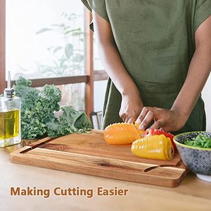 Tabla De Corte Grande De Madera Solida De Acacia Y Bambú Orgánico Ecológico Ideal Con Surco Para Jugos - Product Image 4