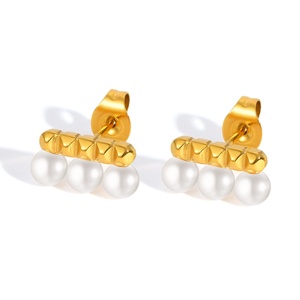 Pendientes de Moda con Forma Geométrica, Joyería de Acero Inoxidable, Pequeños Pendientes de Imitación de Perla como Regalo - Product Image 1