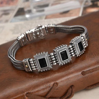 Bracelet queue de renard en argent S925 BOCAI pour hommes, style arabe moyen-oriental, motif géométrique carré, zircon, bijoux en argent fin