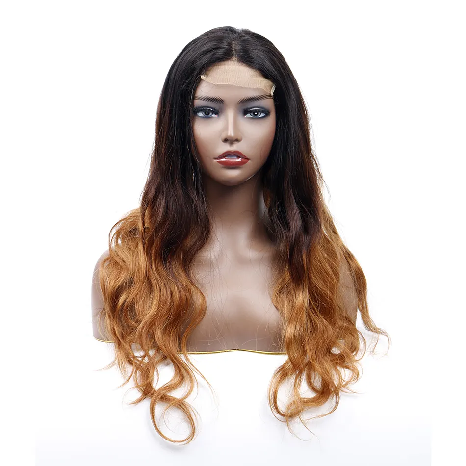 Peruca de renda virgem brasileira, cabelo humano sem processado, vendor 1b/30, atacado, transparente, hd, frontal, fecho, onda do corpo