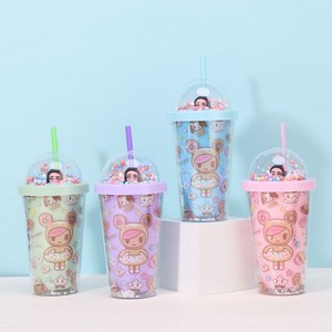450ml Sweet Donut Candy Cartoon Pattern <b>Plastic</b> Tumbler Double Wall Design with <b>Straw</b> Pastel Pom Pom Dome Lid Mini Tokidoki - Product Image 6