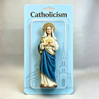 Petites statues catholiques en résine à faible MOQ, ornements de bureau, 3 pouces (8 cm), emballage PVC