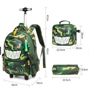 Sac à dos à roulettes scolaire unisexe personnalisable de haute qualité en polyester 600D imprimé sérigraphié camouflage, ensemble de 3 pièces avec roues - Product Image 1