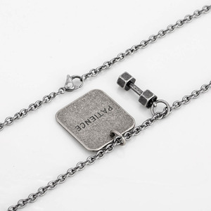 yunnique Antique Silver Titanium Steel Dumbbell Pendant <b>Necklace</b> With Inspirational English Quote For <b>Couples</b> Unisex Gift - Product Image 2