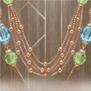 925 Silver Italian Mala Necklace Rose Gold Finish Green Blue Crystal Multi Layer Beads Wedding <b>Gift</b> Jewelry for Women - Product Image 4
