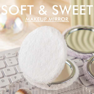 Cute Fluffy Plush <b>Compact</b> <b>Mirror</b> Round Soft Faux Fur Folding Dual Sided Pocket Makeup <b>Mirror</b> HD Glass Multi Color - Product Image 5