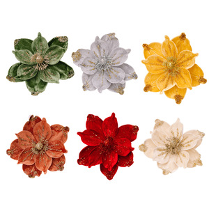 Flores de Magnolia Artificiales con Purpurina, Decoraciones Colgantes para Árbol de Navidad, Tela Impermeable, Alta Calidad, Ecológicas - Product Image 1