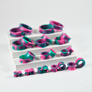 Jauges d'oreille en silicone grande taille bleu, vert et rose creux Double évasé extenseur étirement oreille Tunnel corps Piercing bijoux - Product Image 3