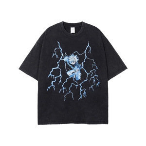 700 tipos de camisetas personalizadas fabricantes de algodón negro pesado lavado ácido Vintage gráfico <span class=keywords><strong>HXH</strong></span> Gon Killua Anime hombres camiseta - Product Image 5