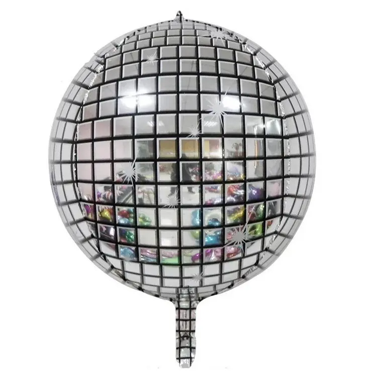 Holographic Silver Laser Disco Ball Balloon Hangable 22" 4D Large Inflatable Sphere Aluminum Foil Balloon Birthday Party