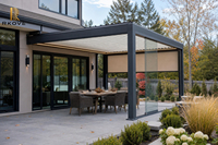 Pergola Kaca Aluminium dengan 2 Tirai ZIP Privasi |   Sistem Penutup Teras Terpasang di Dinding 4x7m RK-C2 Bangunan Taman