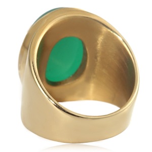 yunnique Men's Stainless Steel <b>Ring</b> <b>Gold</b> Color Large Green Stone Bezel Setting Fashion Jewelry Gift - Product Image 3