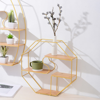 Shenggmart — étagère murale hexagonale, en bois et métal, de forme ronde, décoration flottante, à suspendre
