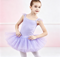 Justaucorps de danse avec bretelles à volants, tutu à 3 couches de tulle, tenue de danse pour ballerine, costume de scène pour filles