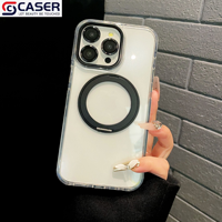 Coque de téléphone portable transparente, style simple, avec chargement magnétique, design enveloppant coloré pour objectif, et support intégré, compatible avec les séries iPhone 13-18