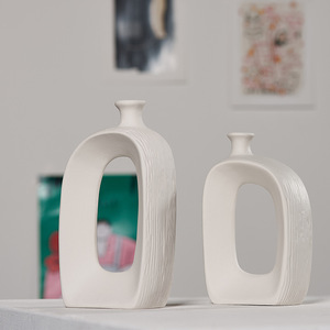 Florero <span class=keywords><strong>blanco</strong></span> de cerámica moderno para decoración del hogar, jarrón de flores secas hidropónicas, adornos de estilo europeo, arreglo de flores para sala de estar - Product Image 3