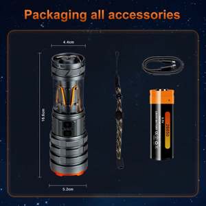 Lampe torche tactique LED blanche WOSEN super lumineuse haute puissance rechargeable par USB IP65 avec faisceau réglable - Product Image 6