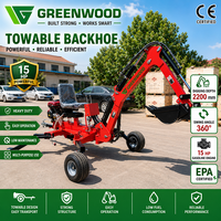 Mini-excavatrice tractable certifiée CE EPA, moteur à essence 15 CV, profondeur de creusement de 2200 mm, pour utilisation agricole