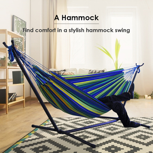 Hamac double avec support inclus, support en acier de qualité supérieure, sac de transport inclus et deux barres anti-roulis, portable - Product Image 5