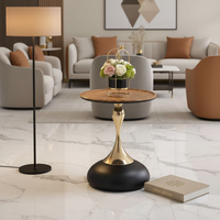 Table basse en bois style italien, luxe léger, moderne, avec plateau en verre, best-seller, mobilier de salon en métal