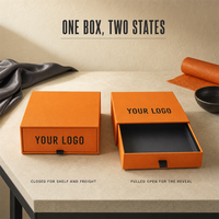 Boîte cadeau coulissante personnalisée en papier grainé orange avec impression de logo noir