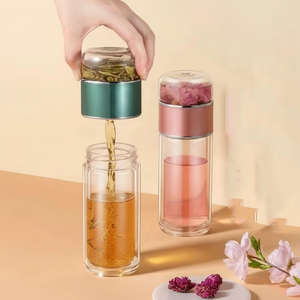 Gourde Infuseur à Thé de Haute Qualité en Gros, Gobelet à Double Paroi en Verre avec Isolation Thermique, Réutilisable, Motif Dessin Animé pour Voyage - Product Image 1