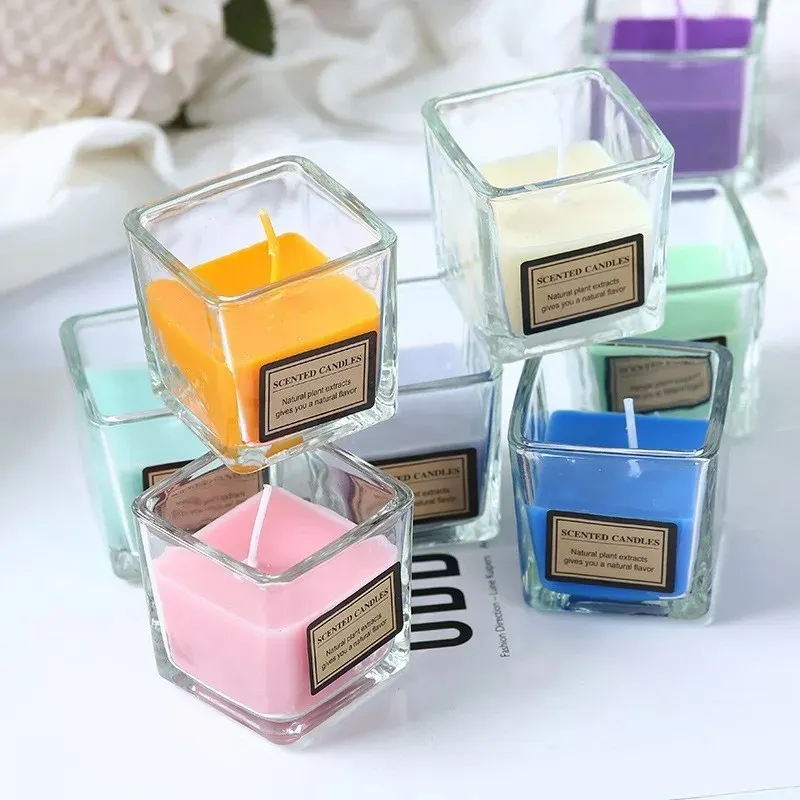 Many sizes Empty square cylinder glass transparent simple aromatherapy candle cup Square candlestick jar