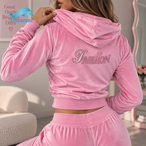Ensemble <span class=keywords><strong>de</strong></span> <span class=keywords><strong>survêtement</strong></span> pour <span class=keywords><strong>femme</strong></span> en velours avec logo brodé personnalisé, sweat-shirt et pantalon <span class=keywords><strong>de</strong></span> jogging, 2 pièces, vêtements <span class=keywords><strong>de</strong></span> <span class=keywords><strong>sport</strong></span> décontractés pour <span class=keywords><strong>femme</strong></span> - Product Image 4