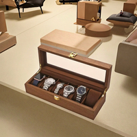 Boîte de rangement pour montres en bois avec couvercle en verre, 6 emplacements pour hommes et femmes, organisateur de bijoux, design classique rectangulaire, couvercle à charnières
