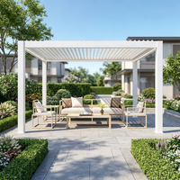 Moderne Weiße Aluminium-Pergola mit Fernbedienung Elektrisch Verstellbarem Dach für Hinterhof Balkon Outdoor-Lounge-Möbelset