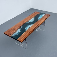 Table en bois de rose et résine époxy solide faite à la main - Table à manger et à thé en bloc de résine transparente carrée
