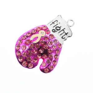Joyería de Moda al por Mayor, Colgante de Guante de Boxeo de 45mm con Esmalte Rosa y Diamantes de Imitación para la Concienciación sobre el Cáncer de <span class=keywords><strong>Mama</strong></span> - Product Image 1