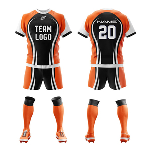 Kustom Jersey Rugby biru laut dan putih bergaris sublimasi Set MOQ rendah pengiriman cepat - Product Image 3