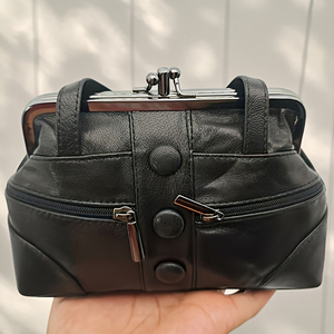 Cartera Vintage para Mujer con Cierre de Beso, Monedero con <span class=keywords><strong>Bolsillo</strong></span> con Cremallera, Botón, Color Sólido, Piel Genuina de Oveja, Clip, Bolso Tote - Product Image 5