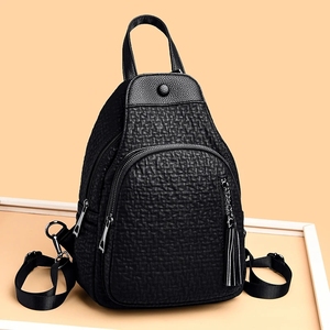 Luxury <strong>Leather</strong> Backpacks for <strong>Women</strong> - <strong>Black</strong> Vintage Sac a Dos, Casual Daypack for Girls Mochila <strong>Rucksack</strong> - Product Image 1