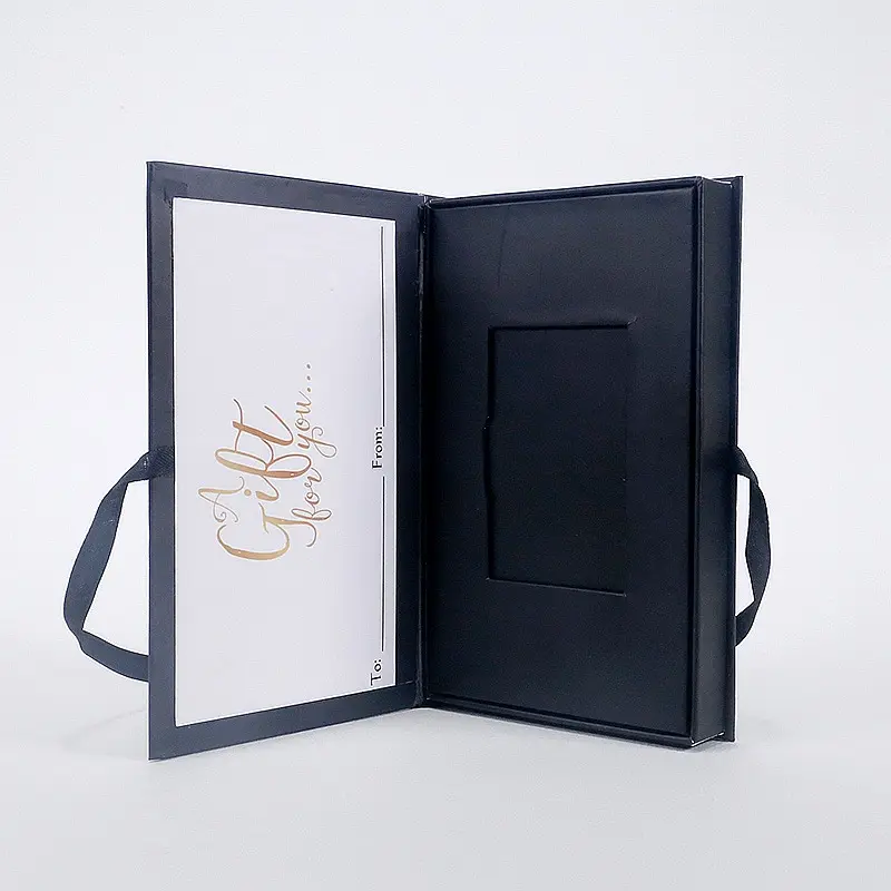 Luxus schwarze Goldfolie Logo Klapp-Geschenkbox kundenspezifische Geschenkkarte VIP-Karte Umschlag Kosmetik Advent Papier magnetische Schachtel