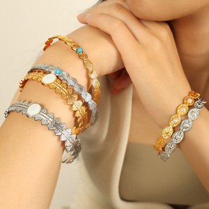 Fashion <b>Bangle</b> Zinc Alloy C Shape Open <b>Bracelet</b> With Pearl Inlay For Women Plant Design Jewelry Accessory - Product Image 4