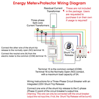 Medidor de Energía Trifásico Inteligente WiFi Tuya Bidireccional con 3 Abrazaderas CT, Protector de Sobretensión y Baja Tensión, Relé Interruptor EASEM