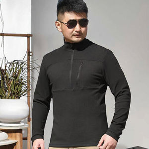 新品批发定制徽标刺绣 100% 棉连帽纯色宽松 1/2 拉链拼色套头衫超大号男士羊羔绒卫衣 - Product Image 3