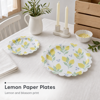 Assiettes en papier citron laminées, imperméables et résistantes à la graisse, jetables pour salades, fruits, barbecues, traiteur, vente en gros