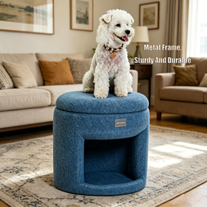Tabouret de rangement multifonctionnel en laine unie personnalisé pour humains et animaux domestiques, lit-caverne moderne amovible et lavable de luxe pour chiens et chats - Product Image 4