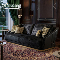 Canapé droit en cuir imprimé animalier de luxe léger avec base métallique pour salon de villa moderne