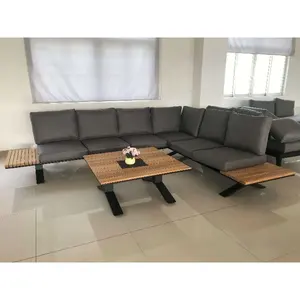 6 Sitze Aluminium Schnitte Ecke Outdoor Sofa Set Gartenmöbel Couch Teak Garten Sofa Set