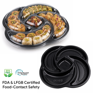 Bandeja Redonda de PP para Alimentos con 5 Compartimentos, Tapa Transparente de PET, Libre de BPA, Apilable, para Fiestas, Baklava, Frutos Secos y Aperitivos - Product Image 1