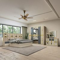 Ensemble Complet de Chambre à Coucher King Size en MDF, Rangement, Tête de Lit Éclairée, Mobilier Moderne de Luxe pour Hôtel, Appartement et Hôpital