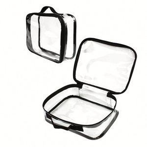 Ensemble de trousses de toilette transparentes en PVC grand format, personnalisables, pour la gym, la plage, le maquillage, recyclables, approuvées par la TSA, imperméables - Product Image 1