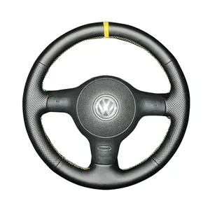 Housse <span class=keywords><strong>de</strong></span> volant en cuir microfibre cousue à la main populaire LS AUTO pour <span class=keywords><strong>Volkswagen</strong></span> VW Polo 6N2 Lupo avec tresse - Product Image 1