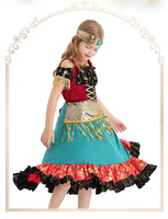 Robe de style bohème gitan pour filles avec pompons dorés et bordure à paillettes, costume de danse flamenco pour enfants, costume de performance cosplay
