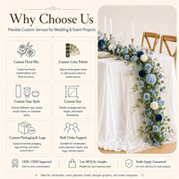 Taplak Meja Bunga Sutra Biru Gading Buatan Tangan, Rangkaian Bunga Hydrangea Mawar, Dekorasi Pernikahan & Pesta yang Dapat Digunakan Kembali